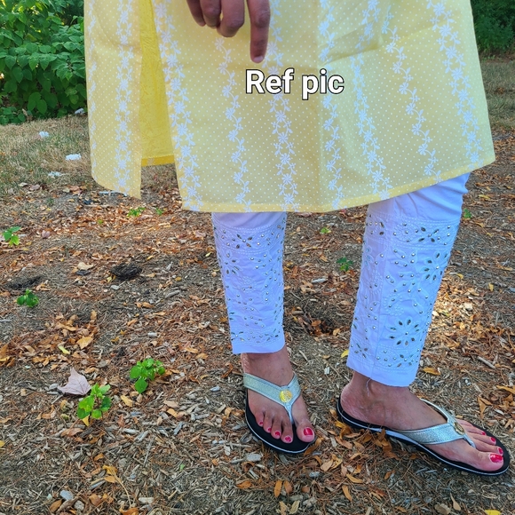 New White embroidered ankle pants with hand cut mirror work with drawstring - Picture 10 of 10